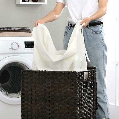 Handwoven Laundry Basket With Lid, Rattan Divided Clothes Hamper With Handles