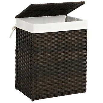 Handwoven Laundry Basket With Lid, Rattan Divided Clothes Hamper With Handles