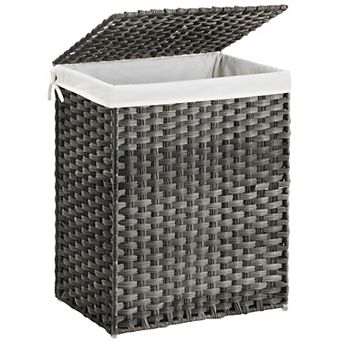 Handwoven Laundry Basket With Lid, Rattan Divided Clothes Hamper With Handles