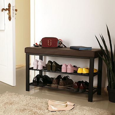 3-Tier Shoe Rack for Entryway, Storage Organizer with Foam Padded Seat Metal Frame