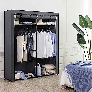 Closet Storage Organizer, Portable Wardrobe with Hanging Rods, Clothes Rack, Foldable, Cloakroom