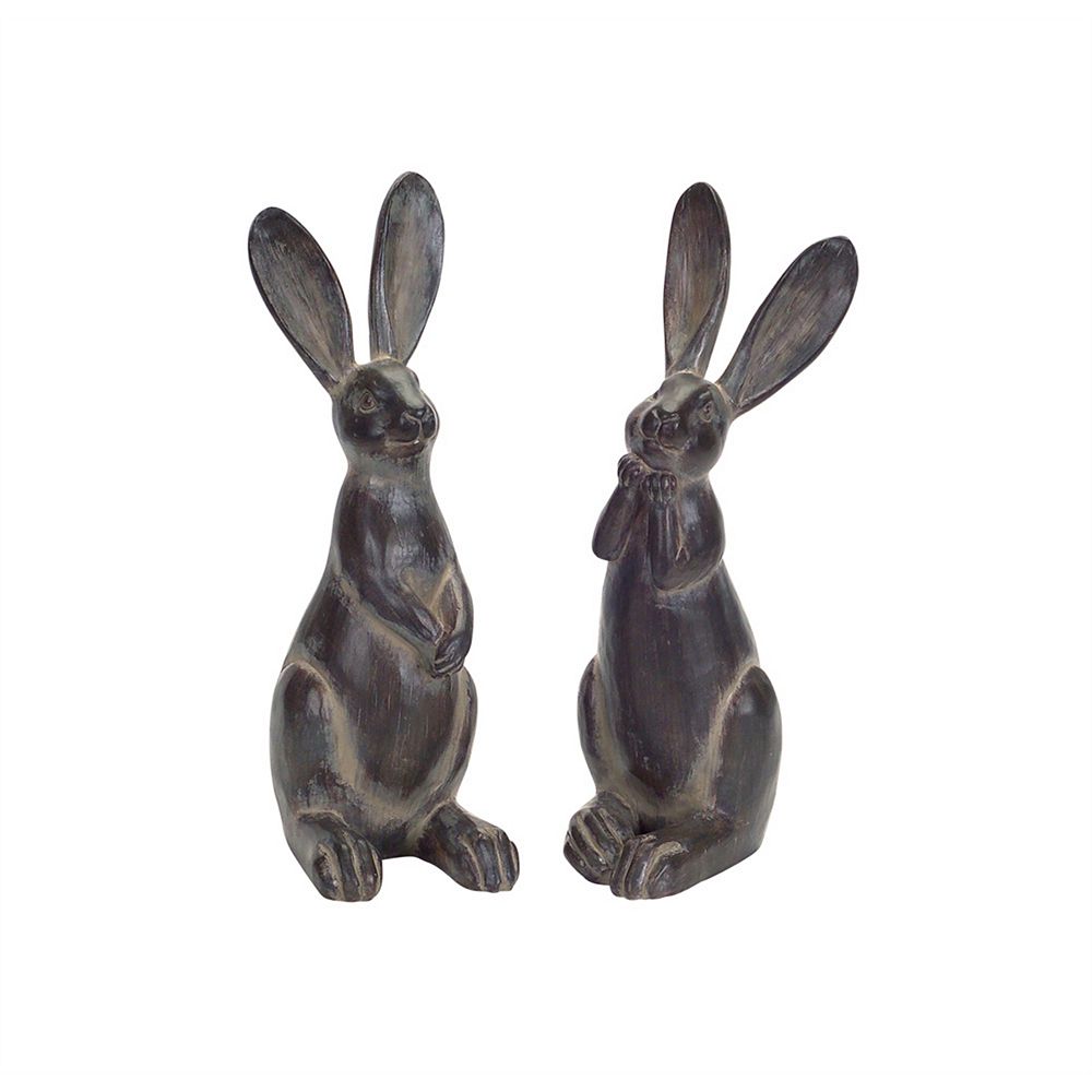 Brown Long Ear Rabbit Statue (set Of 2)