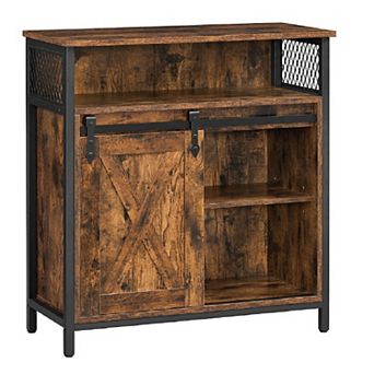 Sideboard Cupboard With Open Compartment, Sliding Barn Door, Adjustable Shelf