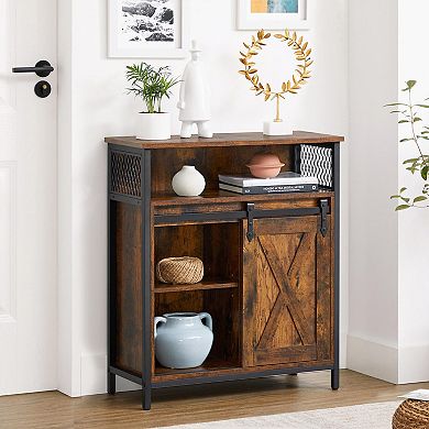 Sideboard Cupboard With Open Compartment, Sliding Barn Door, Adjustable Shelf