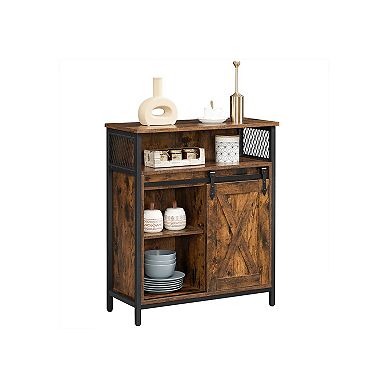 Sideboard Cupboard With Open Compartment, Sliding Barn Door, Adjustable Shelf