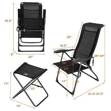 4 Pieces Patio Adjustable Back Folding Dining Chair Ottoman Set