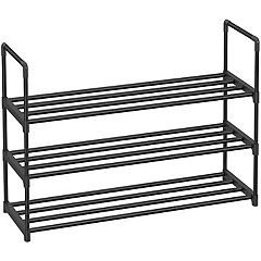 Home Basics Stackable 30 Pair Metal and Plastic Shoe Rack, Black, STORAGE  ORGANIZATION