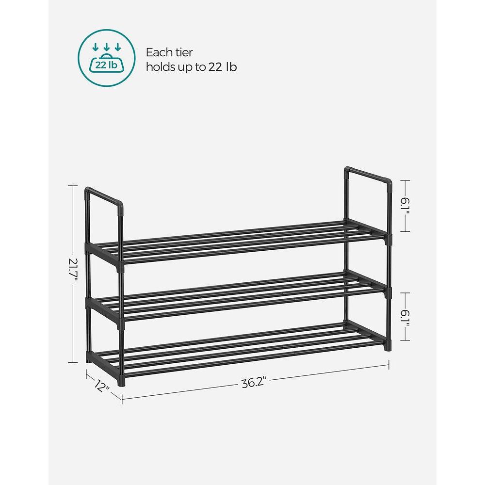 Songmics 3-tier Shoe Rack - Metal Shoe Organizer For 15 Pairs, Easy To Assemble Shoe Storage Shelf For Entryway Black