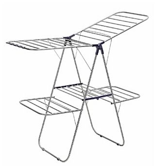 2-level Clothes Drying Rack, Stainless Steel Laundry Rack with Height-adjustable Wings