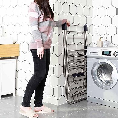 2-level Clothes Drying Rack, Stainless Steel Laundry Rack with Height-adjustable Wings