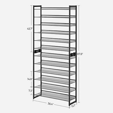12-Tier Shoe Rack, Stackable 6-Tier Shoe Organizers, 48-60 Pairs of Shoes, Large Capacity