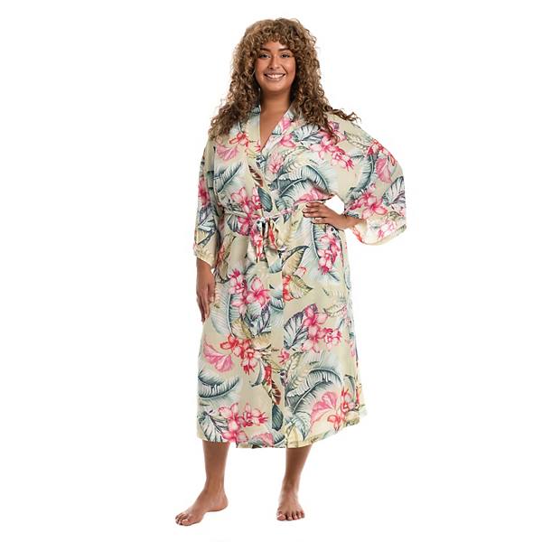 Plus Size Lilac+London Print Midi Kimono Wrapper Robe