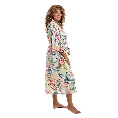 Plus Size Lilac+London Print Midi Kimono Wrapper Robe