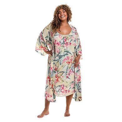Plus Size Lilac+London Print Midi Kimono Wrapper Robe