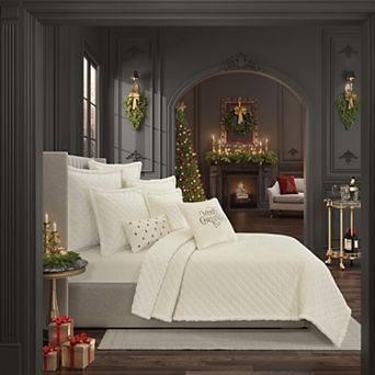 Five Queens Court Cozy 3 pc Winter White Euro Quilt & Sham Set