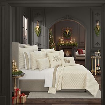 Five Queens Court Gabriel 3 pc Winter White Euro Quilt & Sham Set