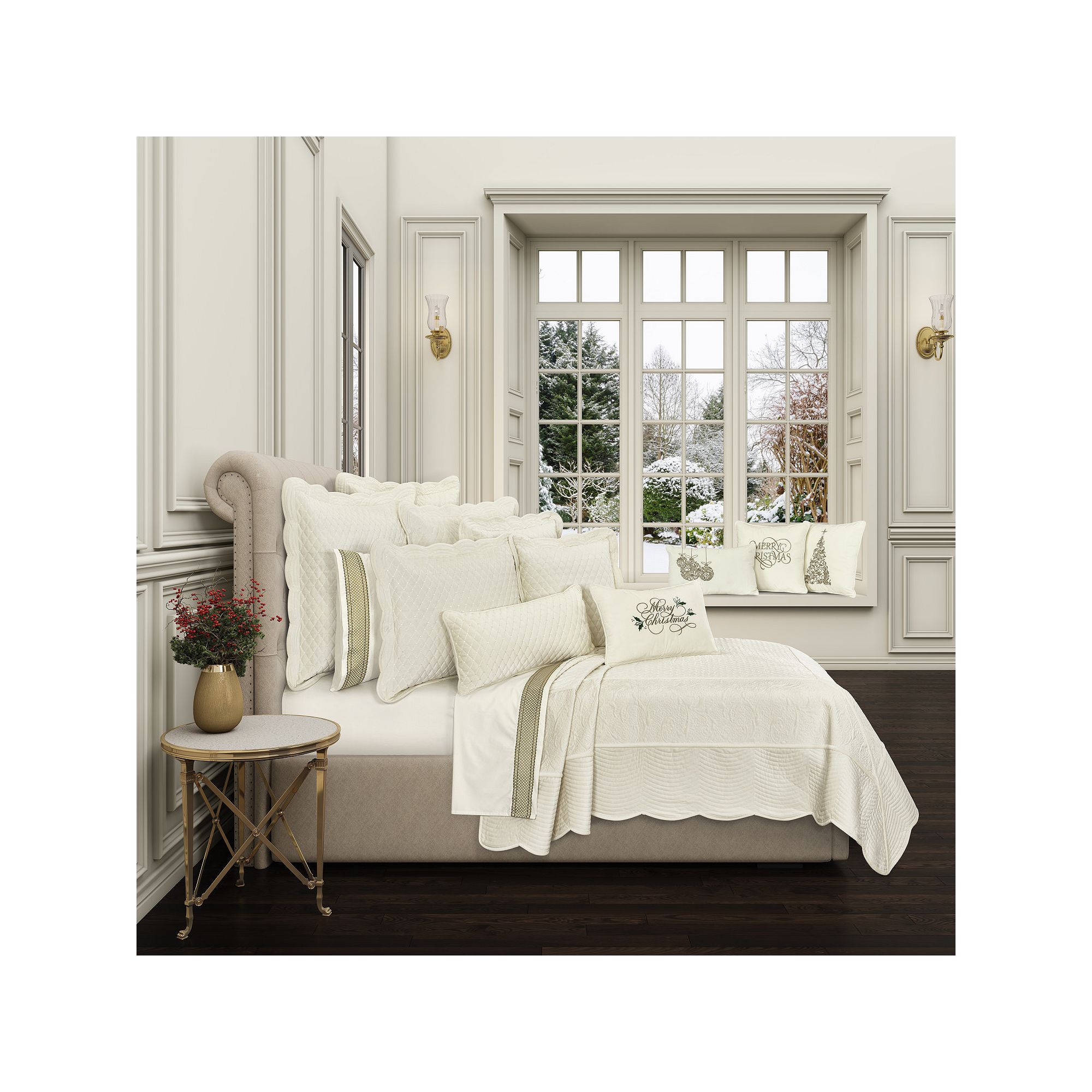 Five Queens Court Monica Quilt Set Or Euro Sham, White