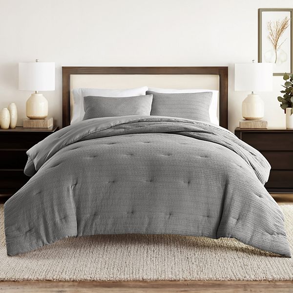 Home Collection All Season Down-Alternative Waffle Textured Comforter Set with Sham - Gray (TWIN/TWNXL)