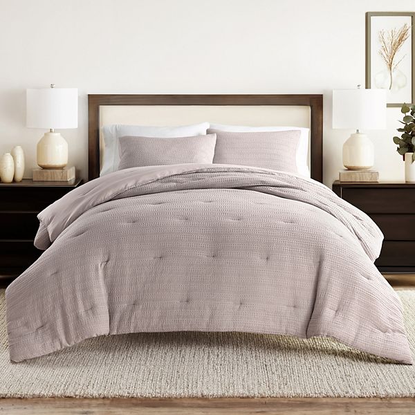 Home Collection All Season Down-Alternative Waffle Textured Comforter Set with Sham - Purple (TWIN/TWNXL)