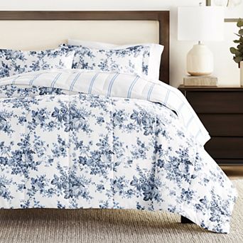 Home Collection Cabbage Rose Stripe All Season Down-Alternative Comforter Set