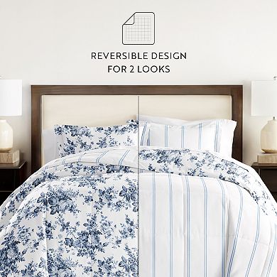 Home Collection Cabbage Rose Stripe All Season Down-Alternative Comforter Set
