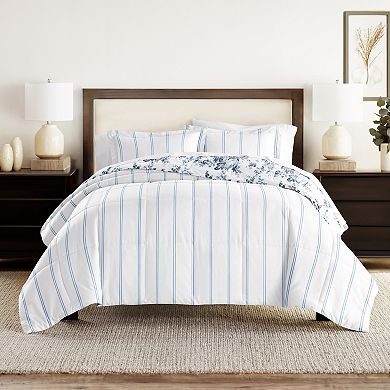 Home Collection Cabbage Rose Stripe All Season Down-Alternative Comforter Set