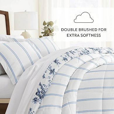 Home Collection Cabbage Rose Stripe All Season Down-Alternative Comforter Set