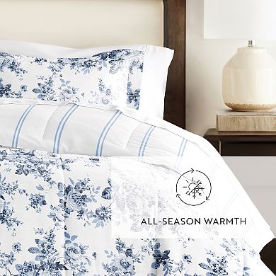 Home Collection Cabbage Rose Stripe All Season Down-Alternative Comforter Set