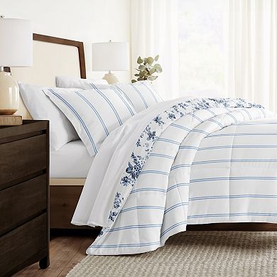 Home Collection Cabbage Rose Stripe All Season Down-Alternative Comforter Set