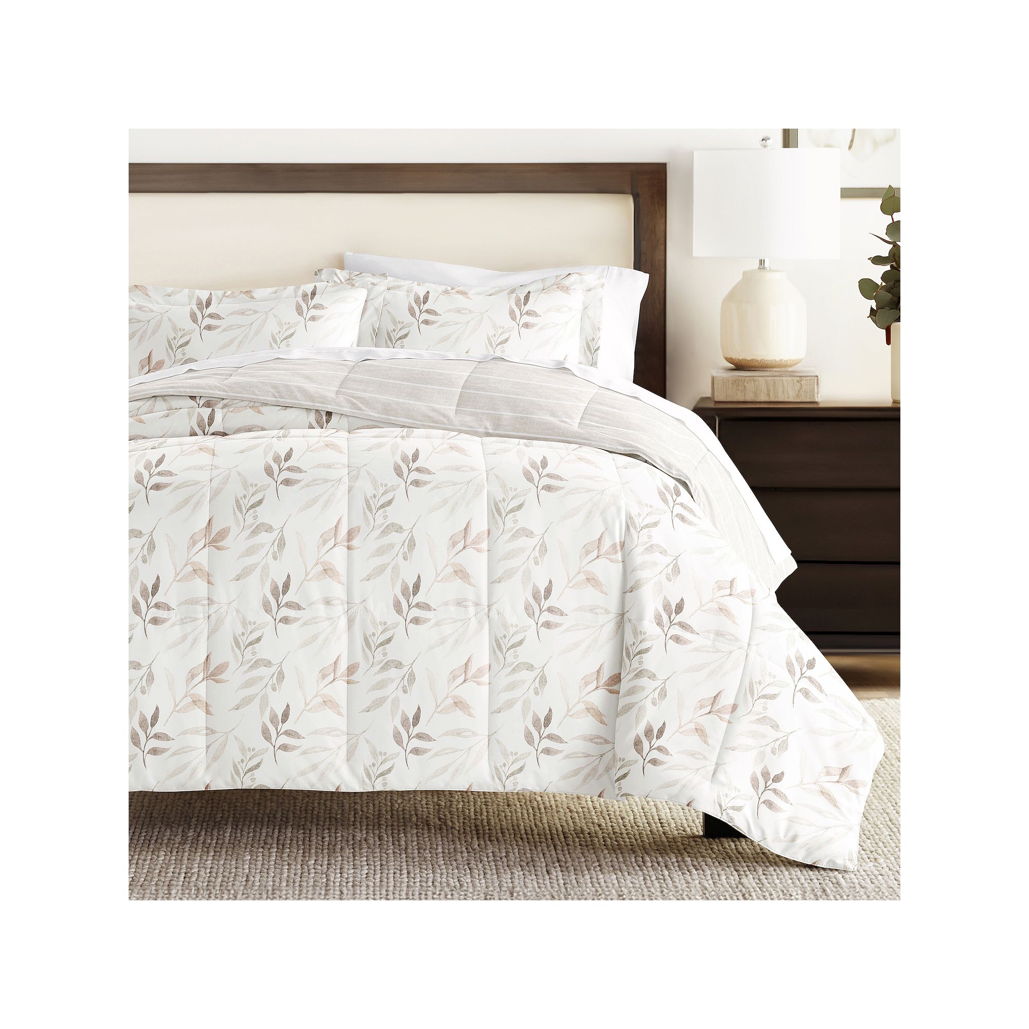 Home Collection Foliage Stripe All Season Down-Alternative Comforter Set, B