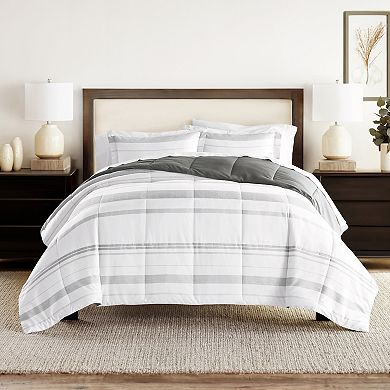 Home Collection Stitched Stripe All Season Down-Alternative Reversible Comforter Set