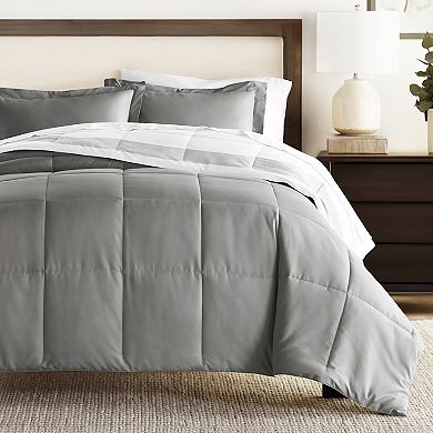 Home Collection Stitched Stripe All Season Down-Alternative Reversible Comforter Set