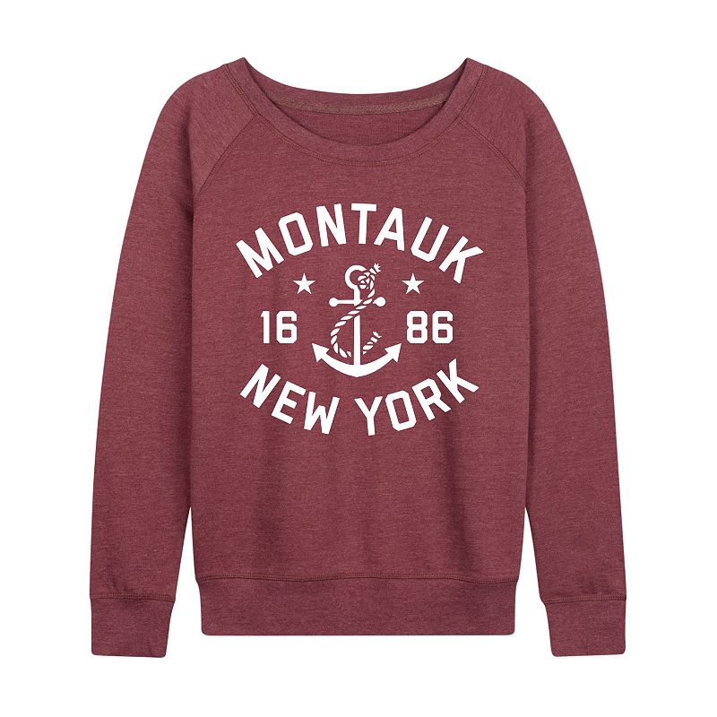 Licensed Character Women's Montauk New York French Terry Long Sleeve Tee, Girl's, Size: Medium, Grey Dark Red