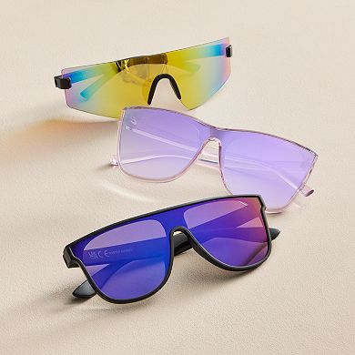 Men's Cali Blue Plastic Shield Sunglasses