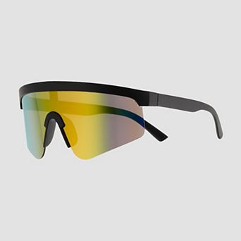 Men's Cali Blue Plastic Shield Rectangle Sunglasses