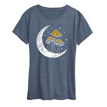 Women's Crescent Moon With Mushrooms Graphic Tee