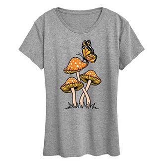 Women's Mushrooms With Butterfly Graphic Tee