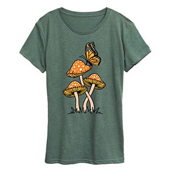 Women's Mushrooms With Butterfly Graphic Tee