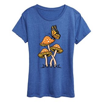 Women's Mushrooms With Butterfly Graphic Tee