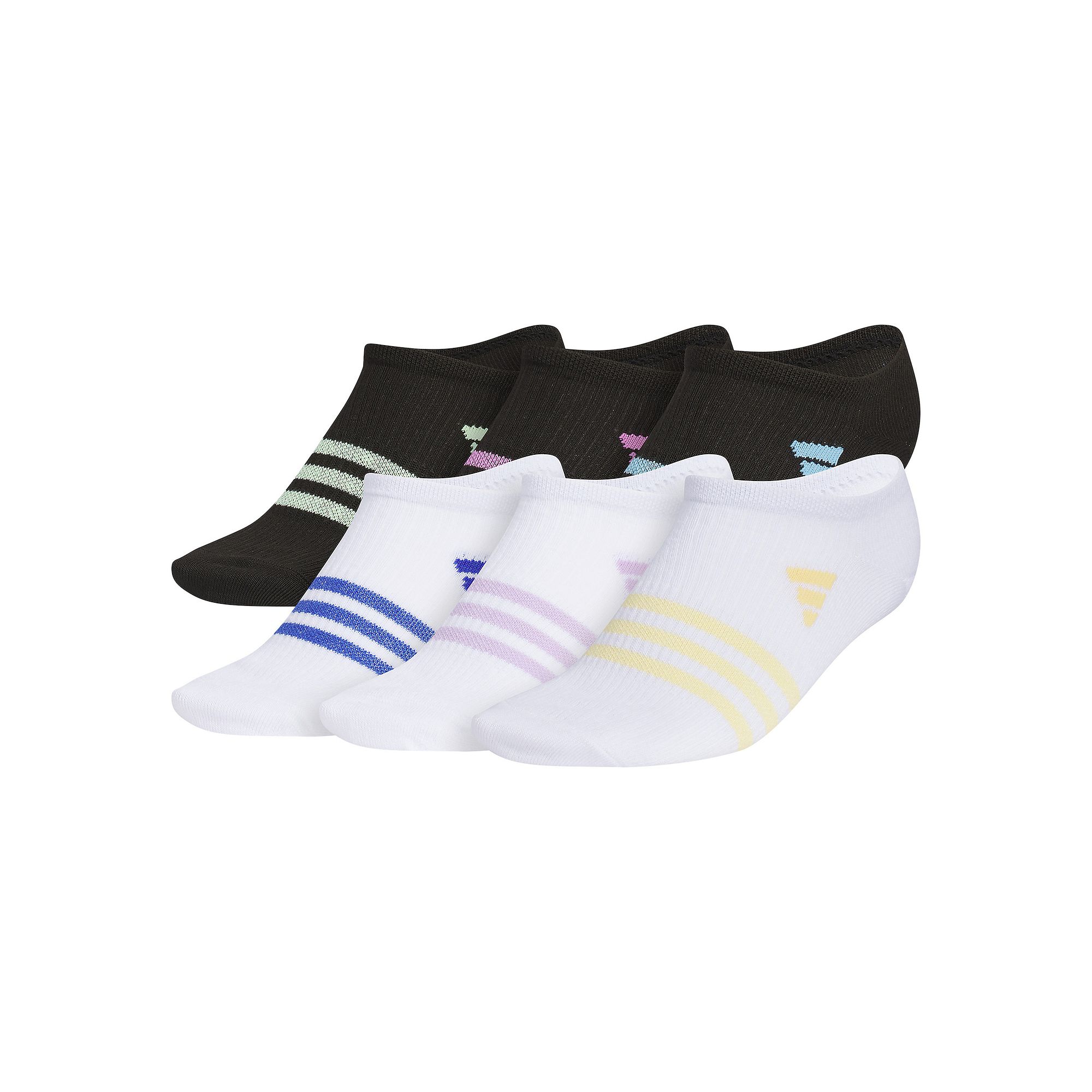 Girls adidas 6-Pack Superlite 3.0 No Show Socks, Girls, Size: Medium, Blac