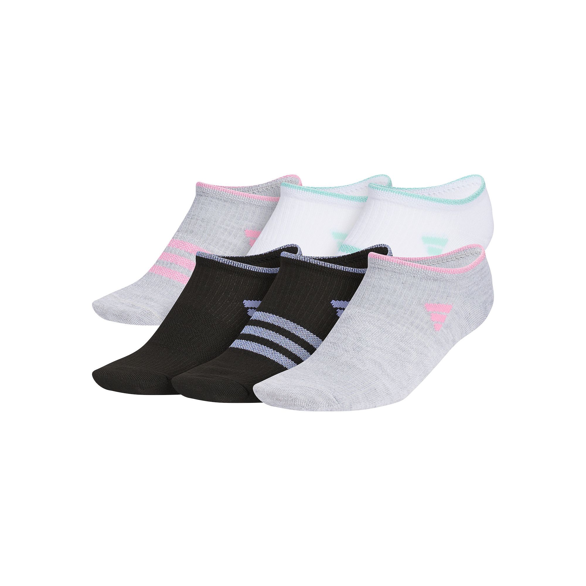 Girls adidas 6-Pack Superlite 3.0 No Show Socks, Girls, Size: Medium, Whit