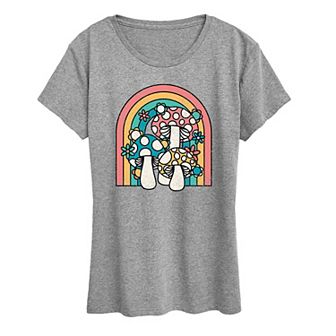 Women's Retro Mushrooms Rainbow Graphic Tee