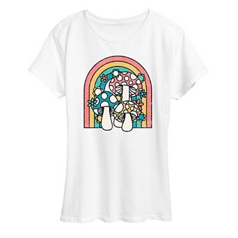 Women's Retro Mushrooms Rainbow Graphic Tee