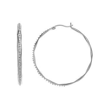 Diamond Mystique 18k Gold Over Sterling Silver Diamond Accent Pinched Hoop Earrings