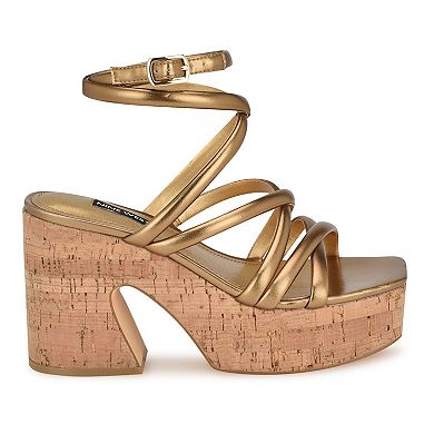 Nine West Corke Women's Strappy Square Toe Wedge Sandals