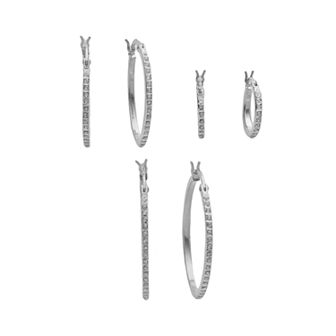 Diamond Mystique Platinum Over Silver Diamond Accent Hoop Earring Set
