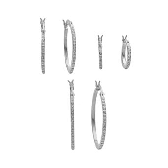 Diamond Mystique Platinum Over Silver Diamond Accent Hoop Earring Set