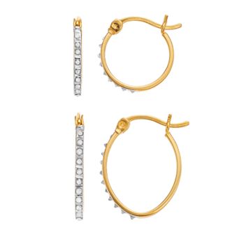 Diamond Mystique 18k Gold Over Silver Diamond Accent Duo Hoop Earring Set