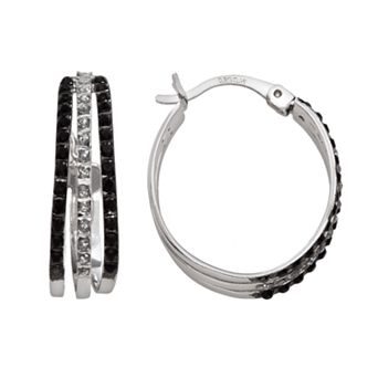 Diamond Mystique Sterling Silver Black & White Diamond Accent Triple Oval Hoop Earrings