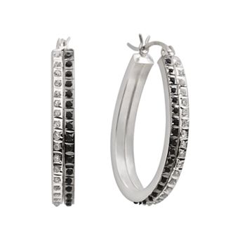 Diamond Mystique Sterling Silver Diamond Accent Double Row Pear-Shaped Hoop Earrings